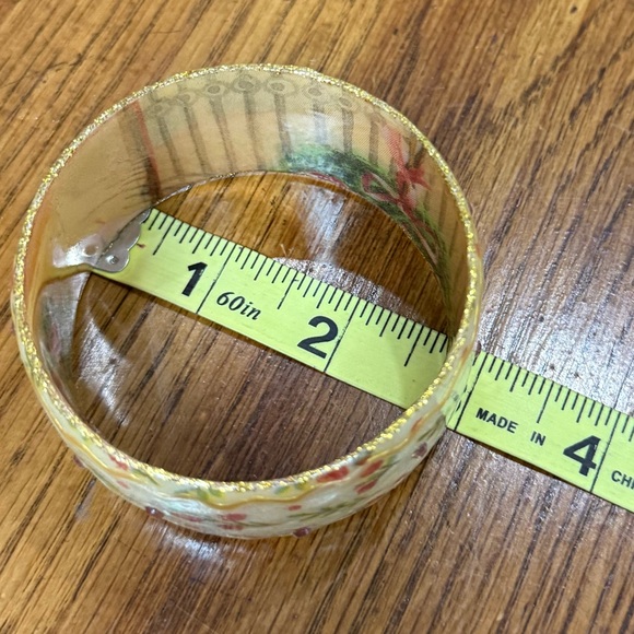 Iris Design Wide Resin Bangle Bracelet Hand Painted Floral Glitter Accents - Picture 8 of 11